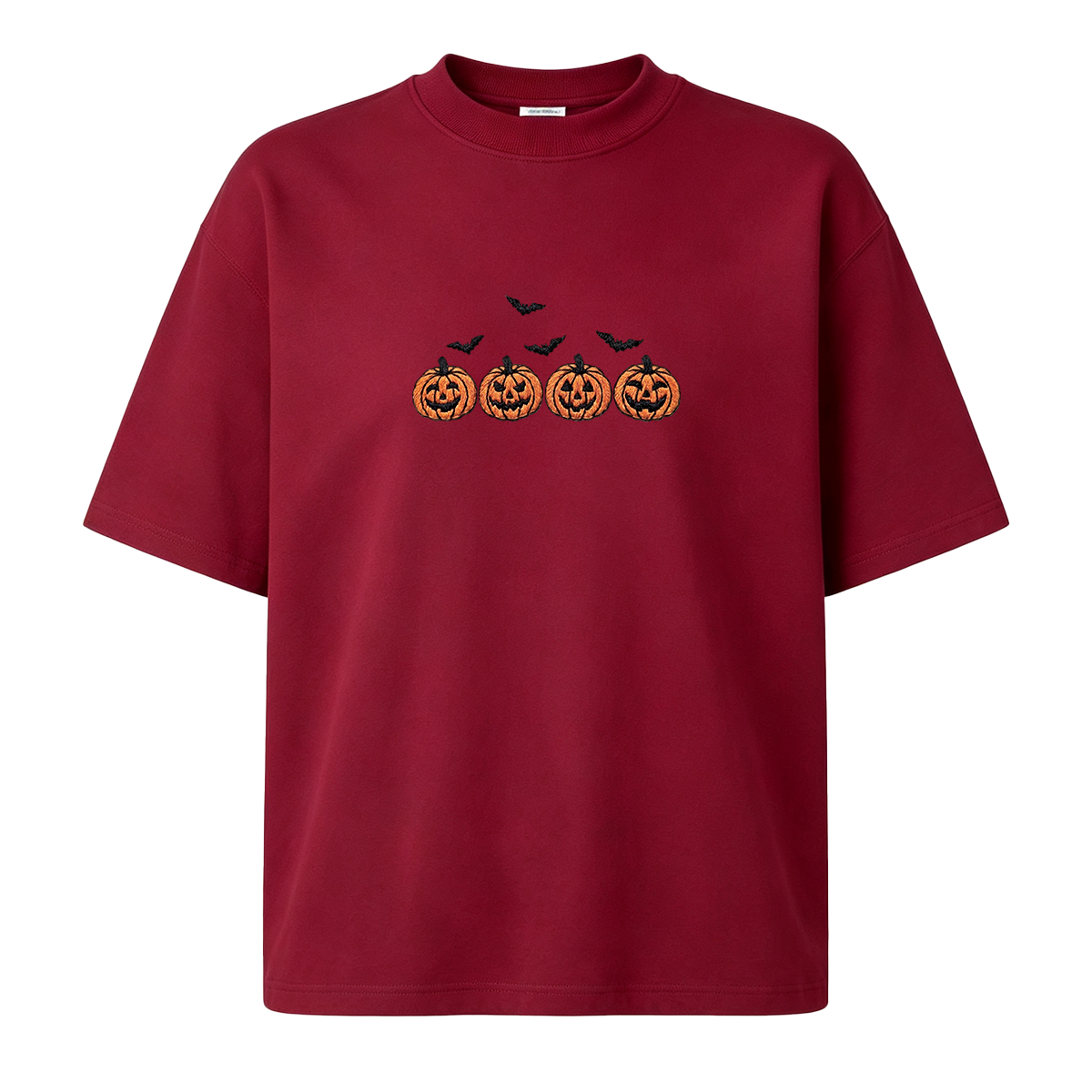 Pumpkins and bats embroidered spooky season Halloween T-shirt