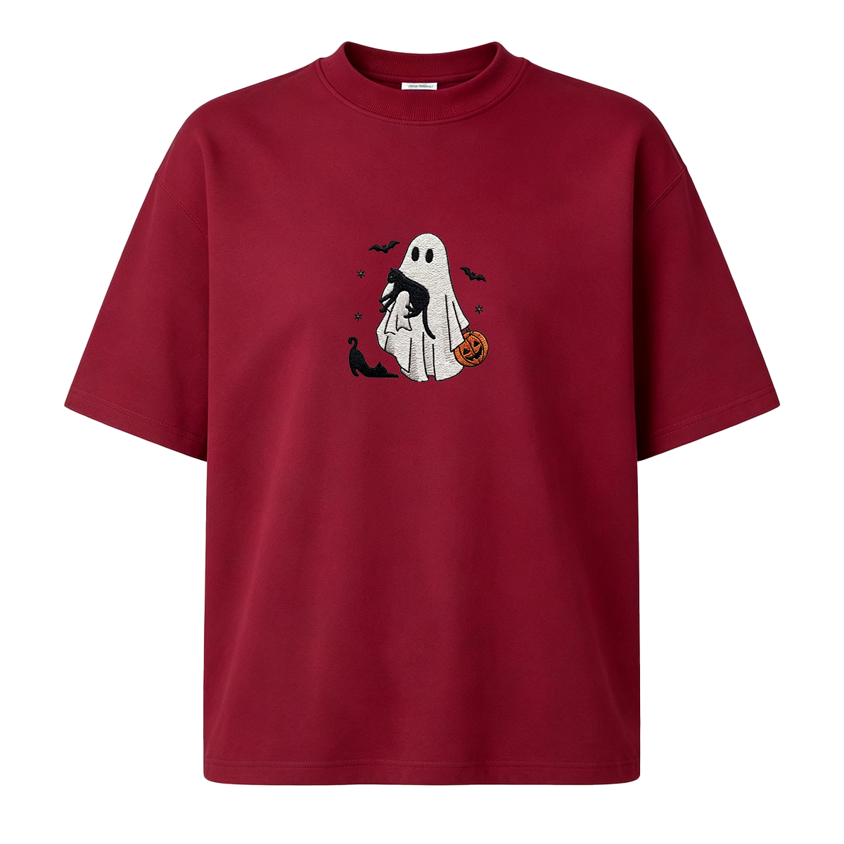Ghost With Cats Embroidered Halloween T-shirt