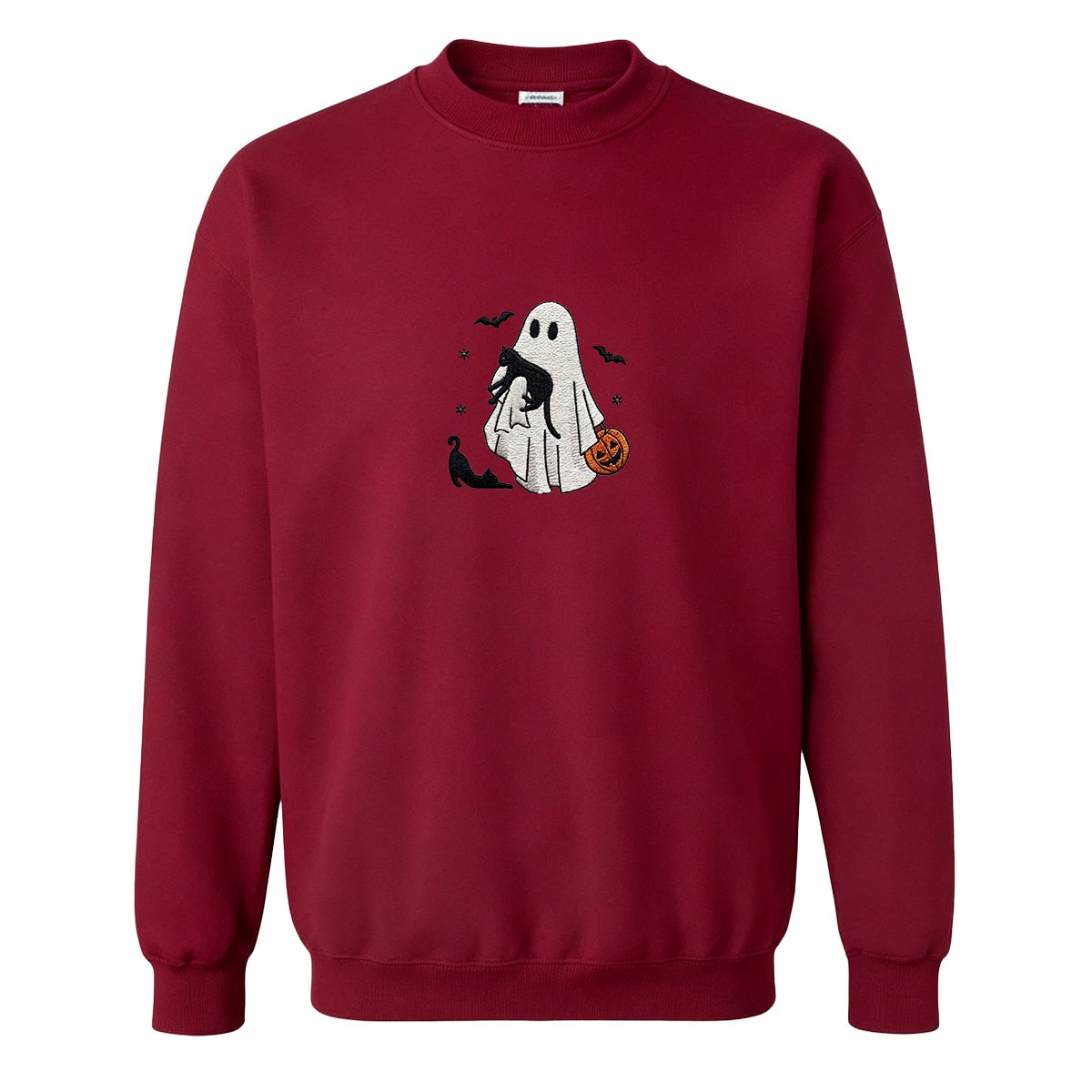 Ghost With Cats Embroidered Halloween Sweatshirt