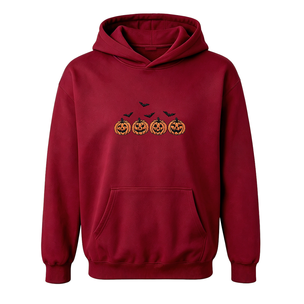 Pumpkins and bats embroidered spooky season Halloween Hoodie