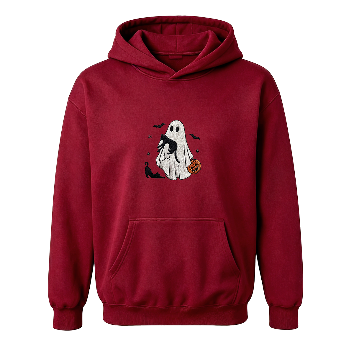 Ghost With Cats Embroidered Halloween Hoodie