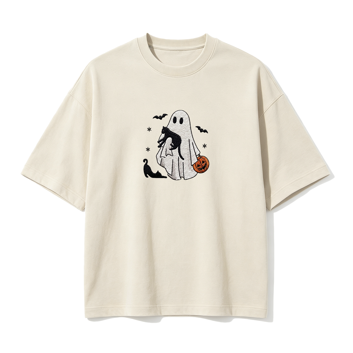 Ghost With Cats Embroidered Halloween T-shirt
