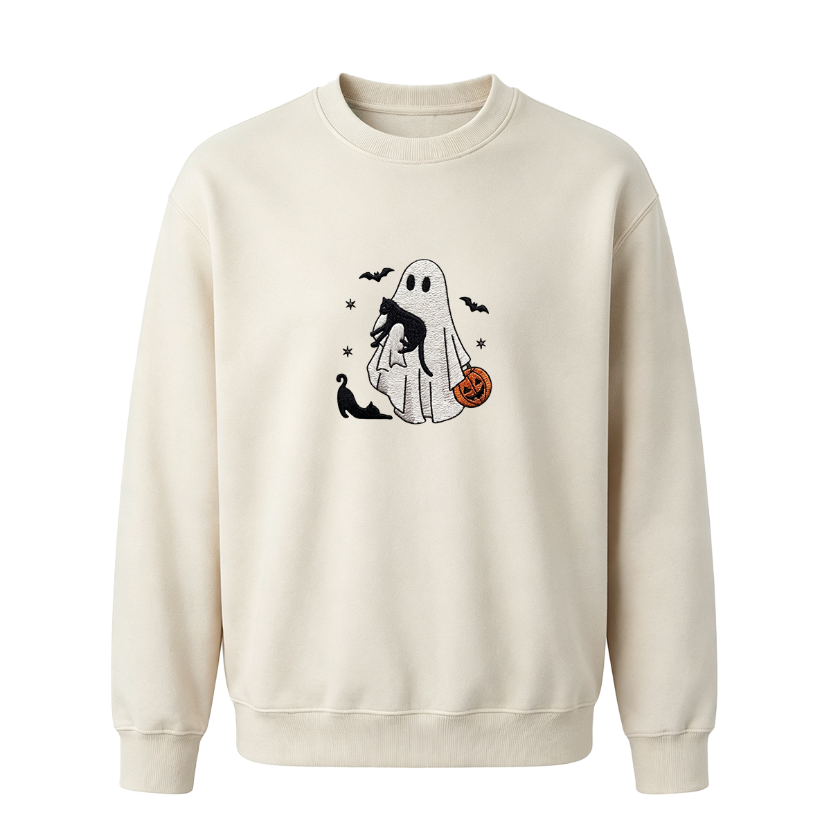 Ghost With Cats Embroidered Halloween Sweatshirt