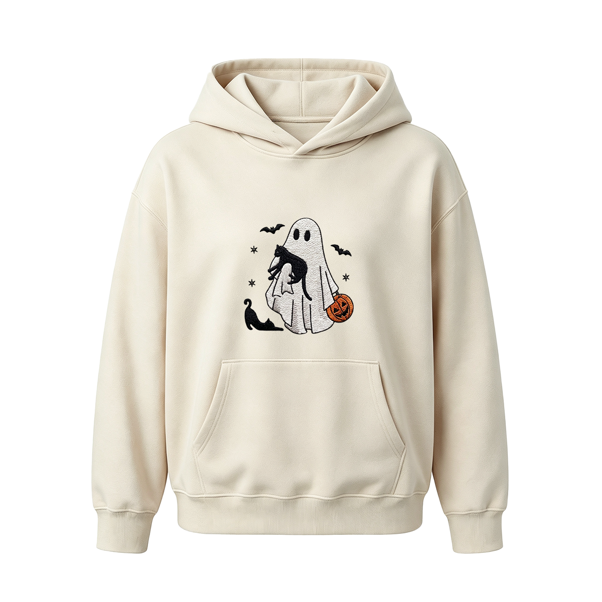 Ghost With Cats Embroidered Halloween Hoodie