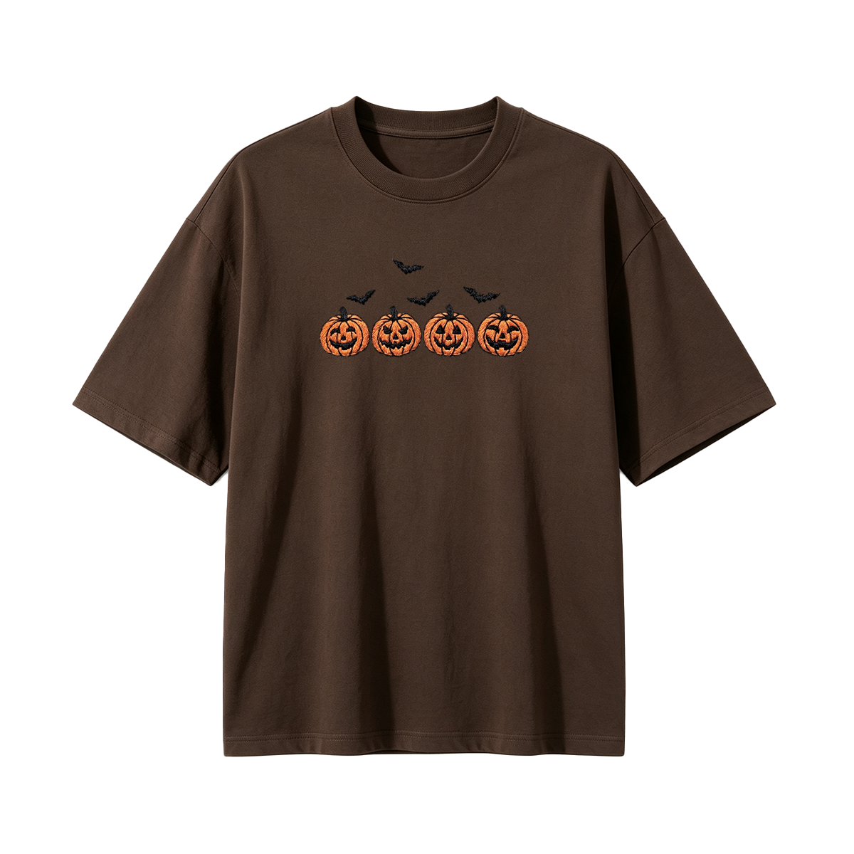 Pumpkins and bats embroidered spooky season Halloween T-shirt