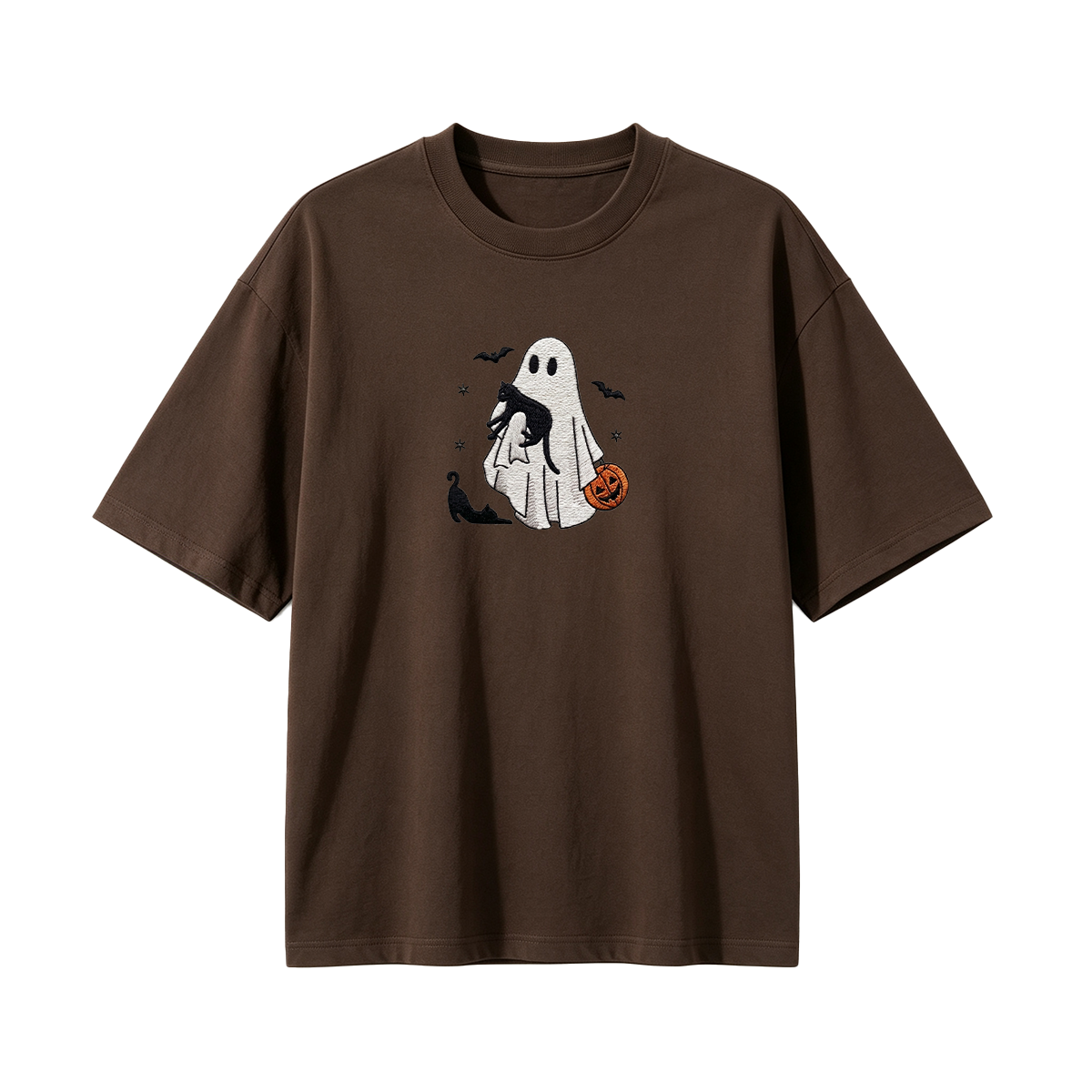 Ghost With Cats Embroidered Halloween T-shirt