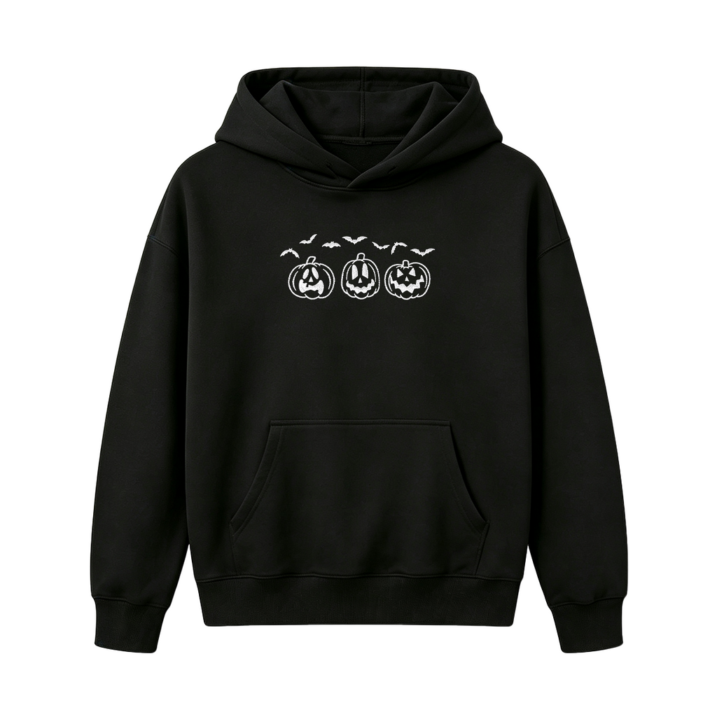 Embroidered Pumpkin Outline with Bats Halloween Hoodie