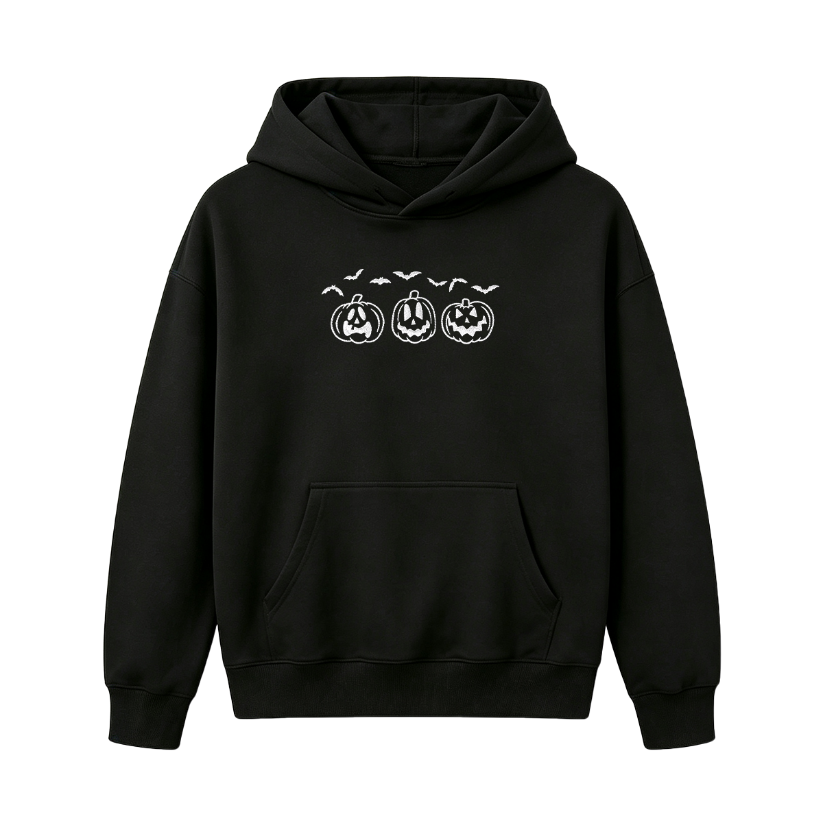 Embroidered Pumpkin Outline with Bats Halloween Hoodie