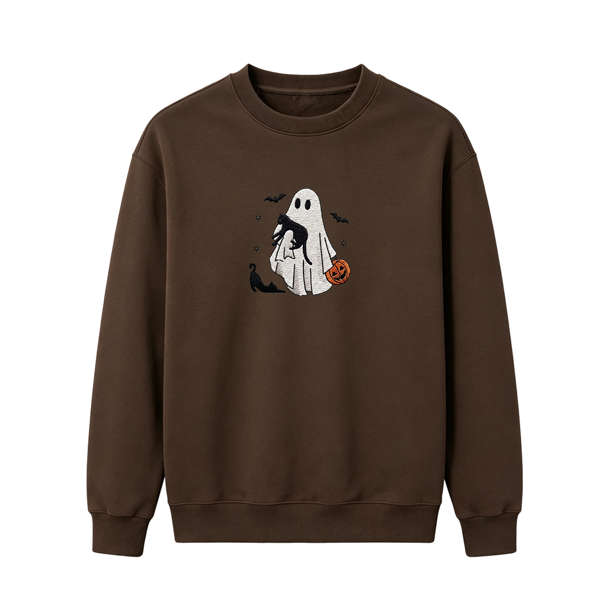 Ghost With Cats Embroidered Halloween Sweatshirt