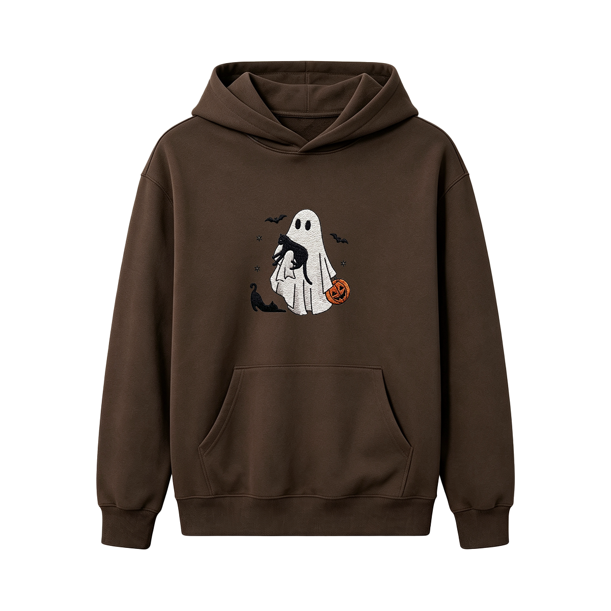 Ghost With Cats Embroidered Halloween Hoodie