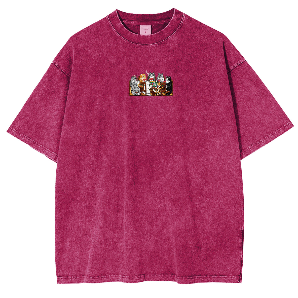 Embroidered Cats Playing Poker Washed T-shirt