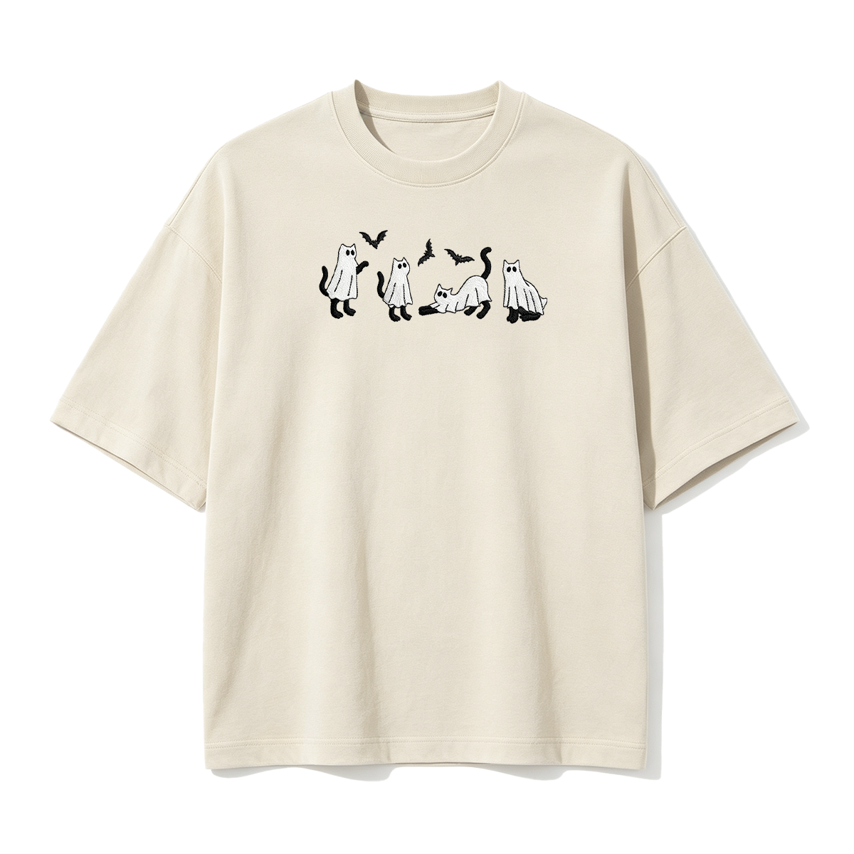 Embroidered Ghost Cats Halloween T-shirt