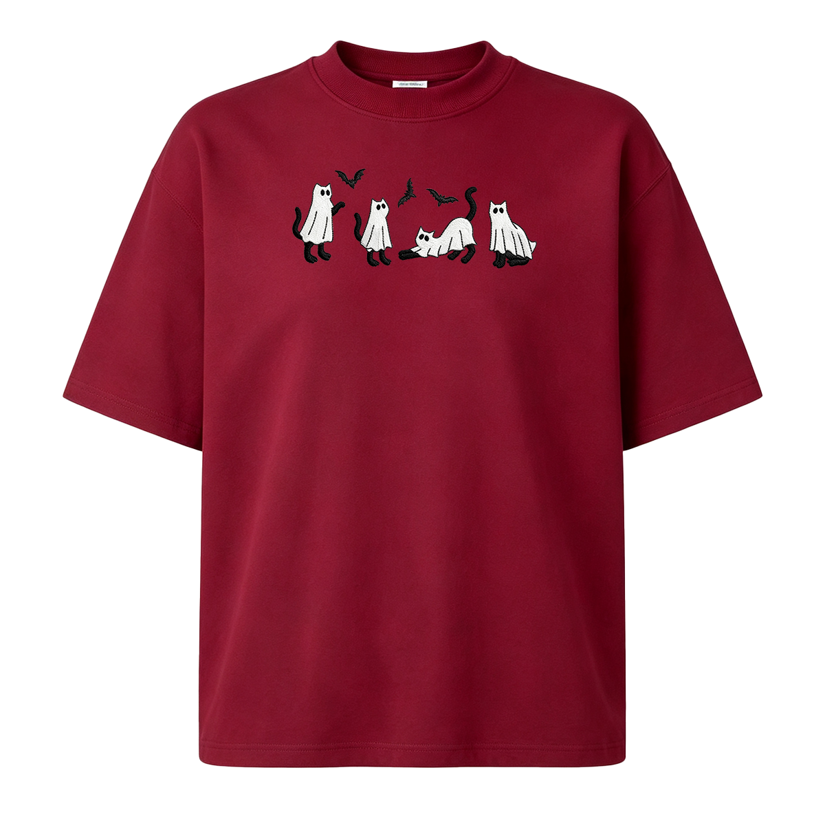 Embroidered Ghost Cats Halloween T-shirt