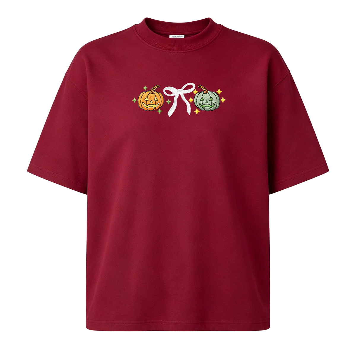 Embroidered Halloween Coquette Pumpkins T-shirt