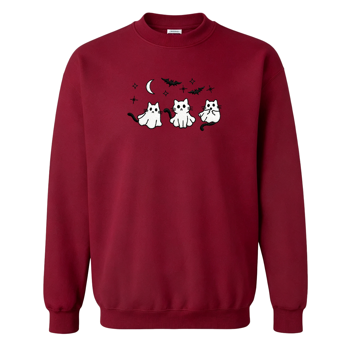 3 Ghost Cats Embroidered Spooky Season Halloween Sweatshirt