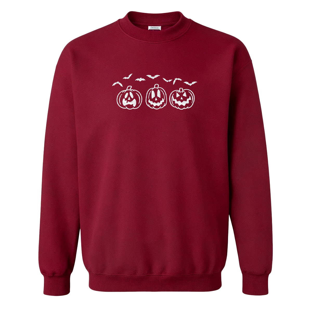 Embroidered Pumpkin Outline with Bats Halloween Sweatshirt