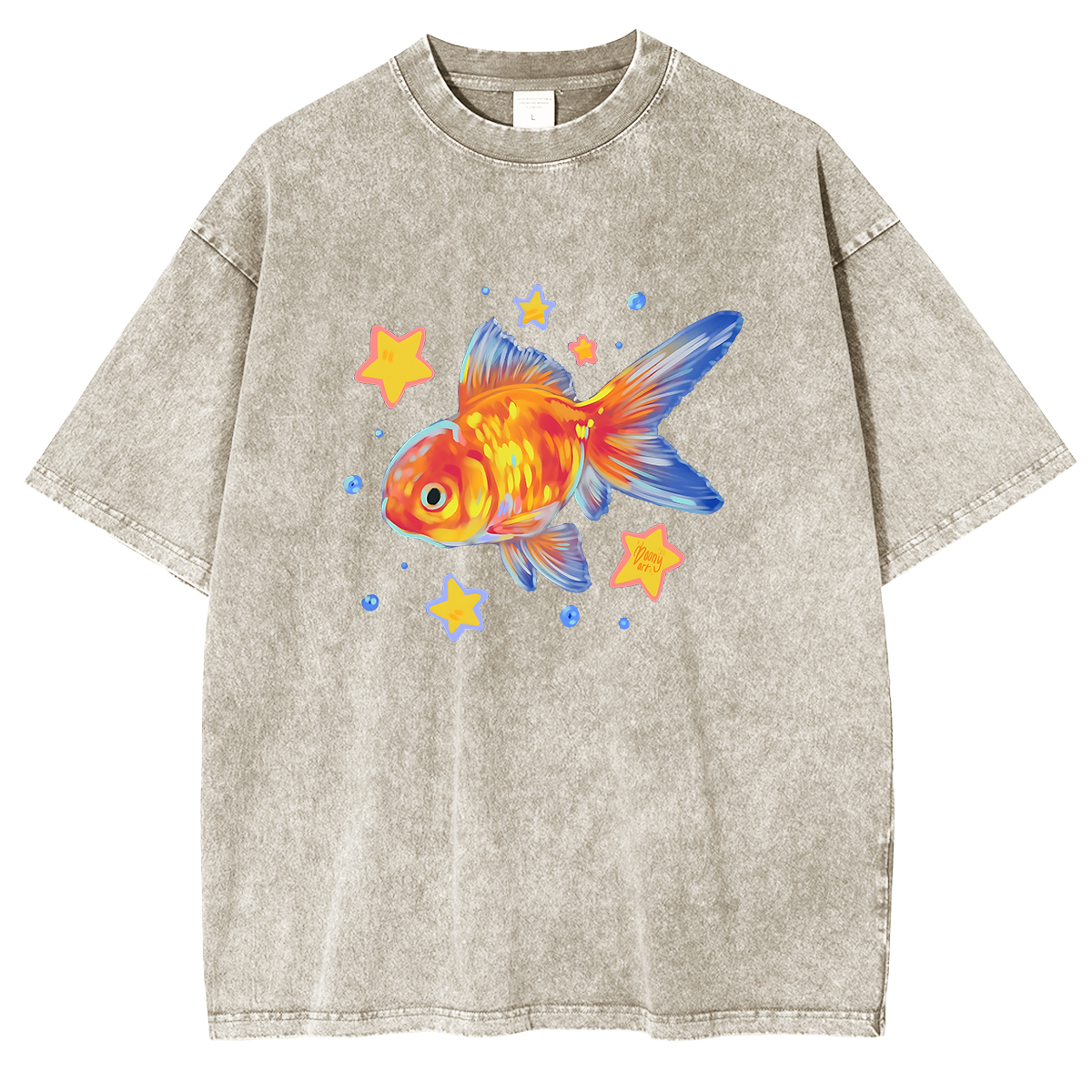 Goldfish Illustration Washed T-shirt