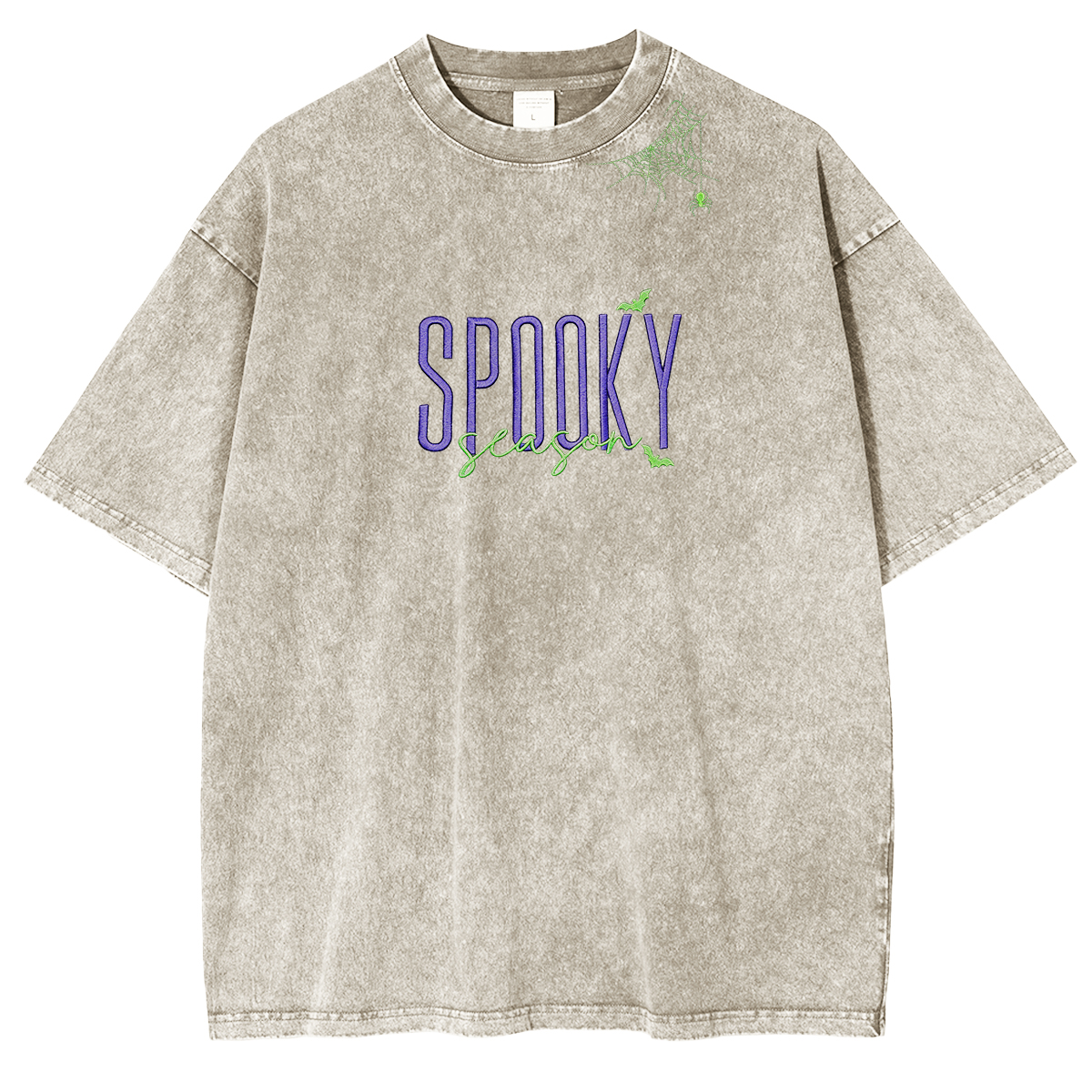 Embroidered Halloween Spiderweb Neckline Weashed Shrit