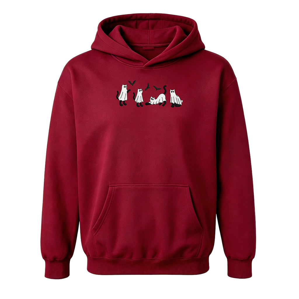 Embroidered Ghost Cats Halloween Hoodie