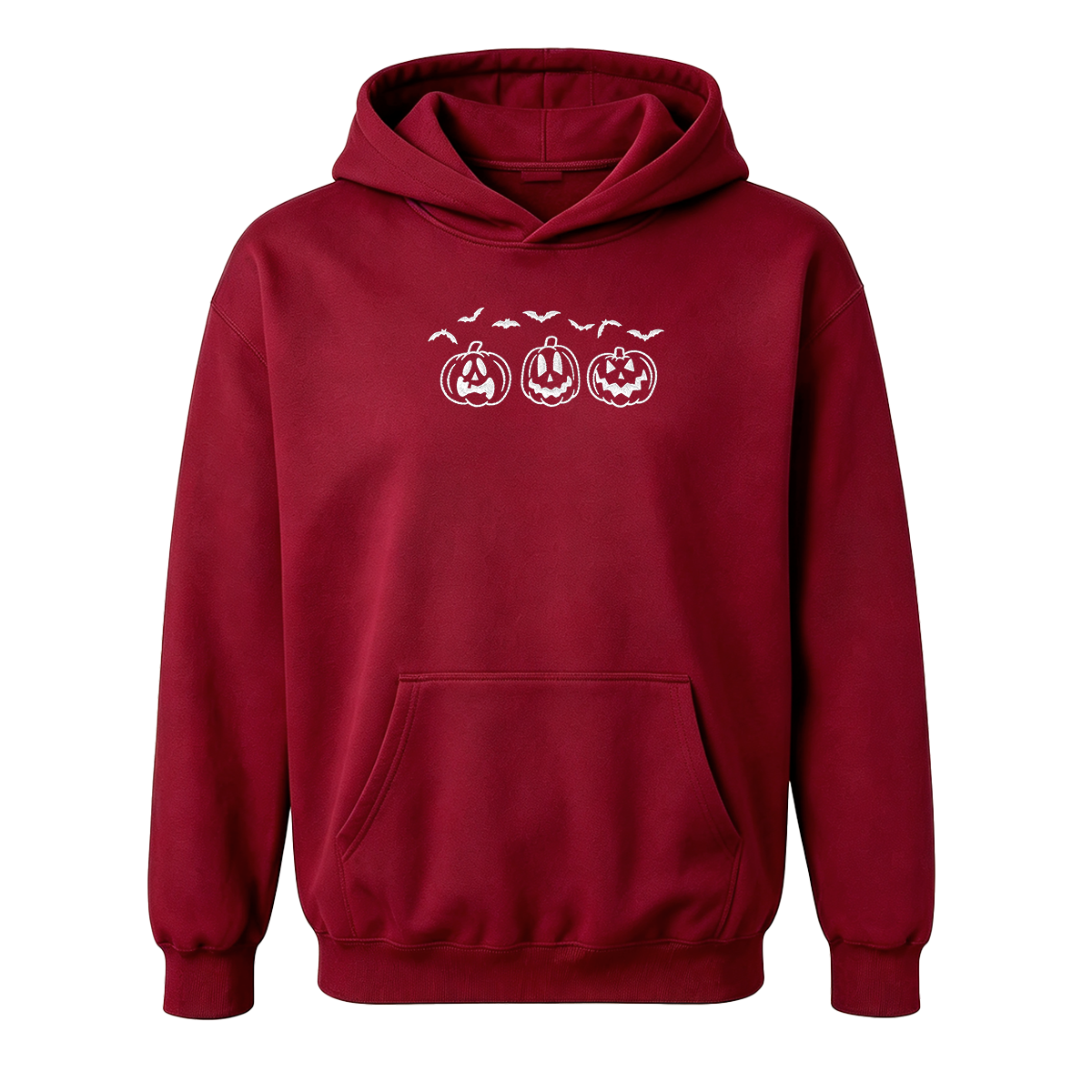 Embroidered Pumpkin Outline with Bats Halloween Hoodie
