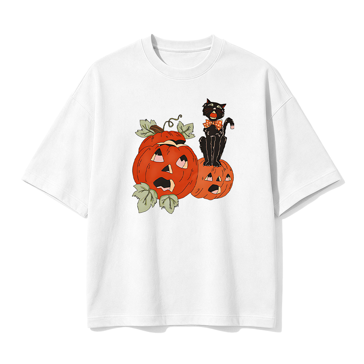Halloween Screaming Black Cat And Pumpkins T-shirt