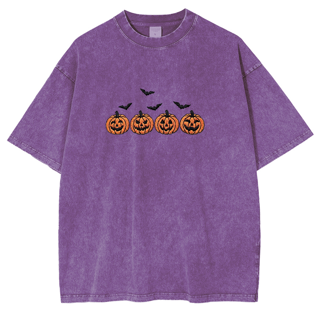 Pumpkins and bats embroidered spooky season Halloween Weashed Shrit