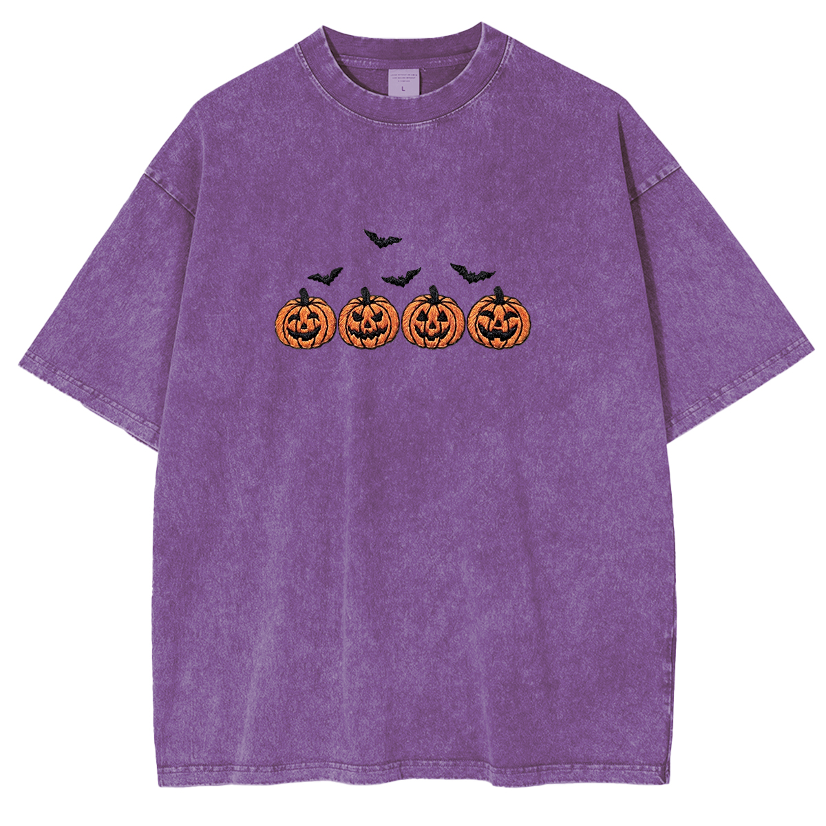 Pumpkins and bats embroidered spooky season Halloween Weashed Shrit