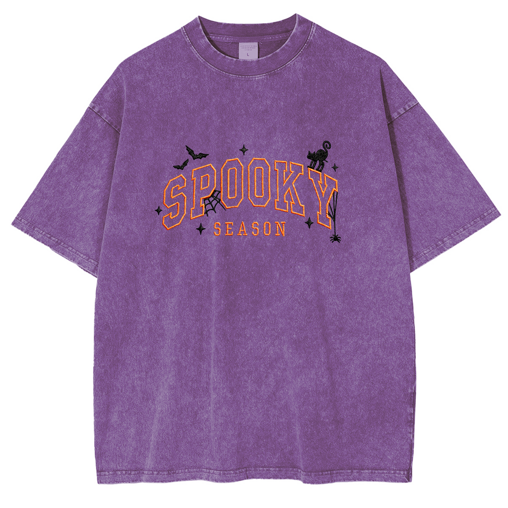Spooky season embroidered Halloween Weashed Shrit