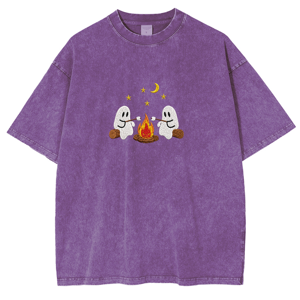 Camping Ghosts Embroidered Halloween Weashed Shrit