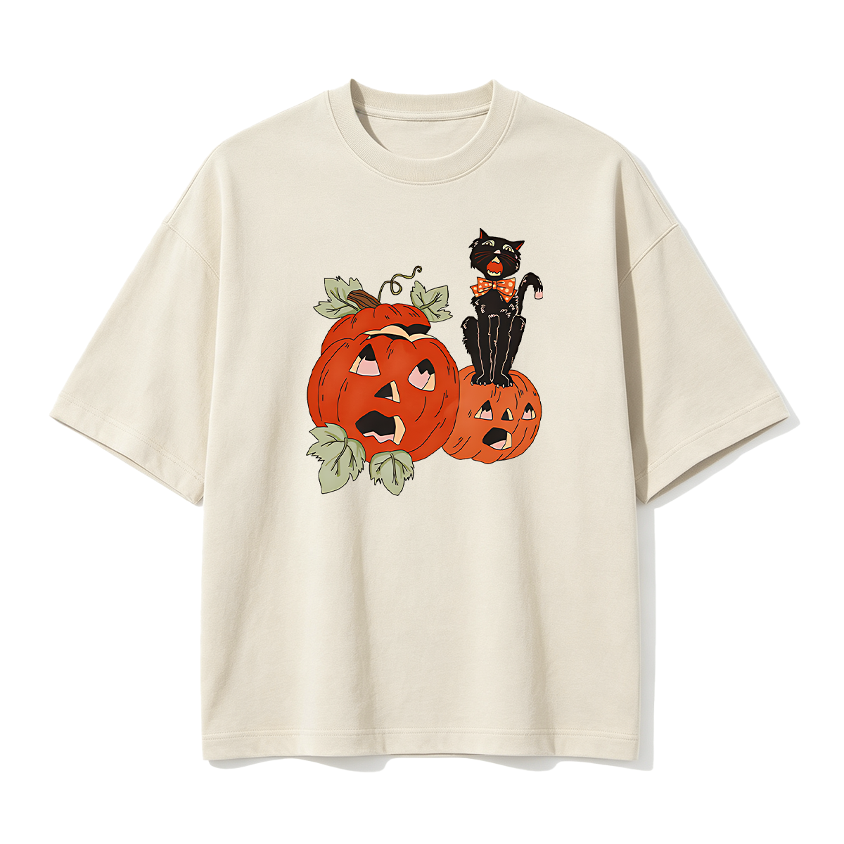 Halloween Screaming Black Cat And Pumpkins T-shirt