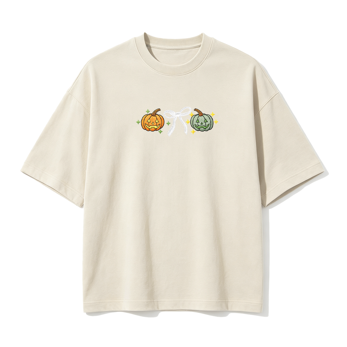Embroidered Halloween Coquette Pumpkins T-shirt