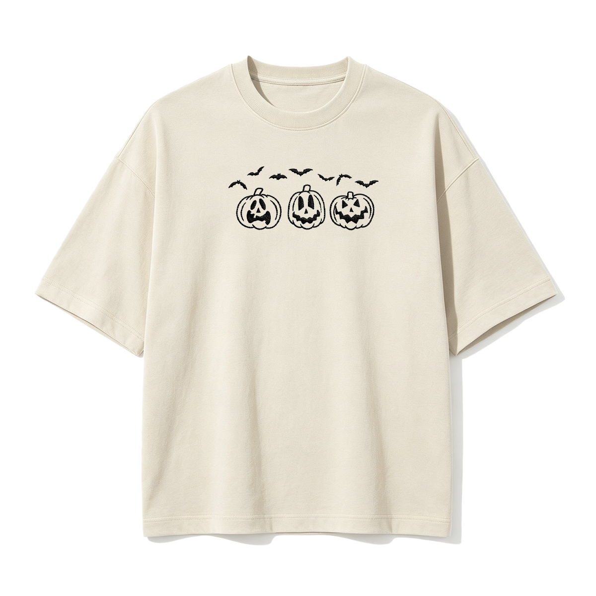 Embroidered Pumpkin Outline with Bats Halloween T-shirt