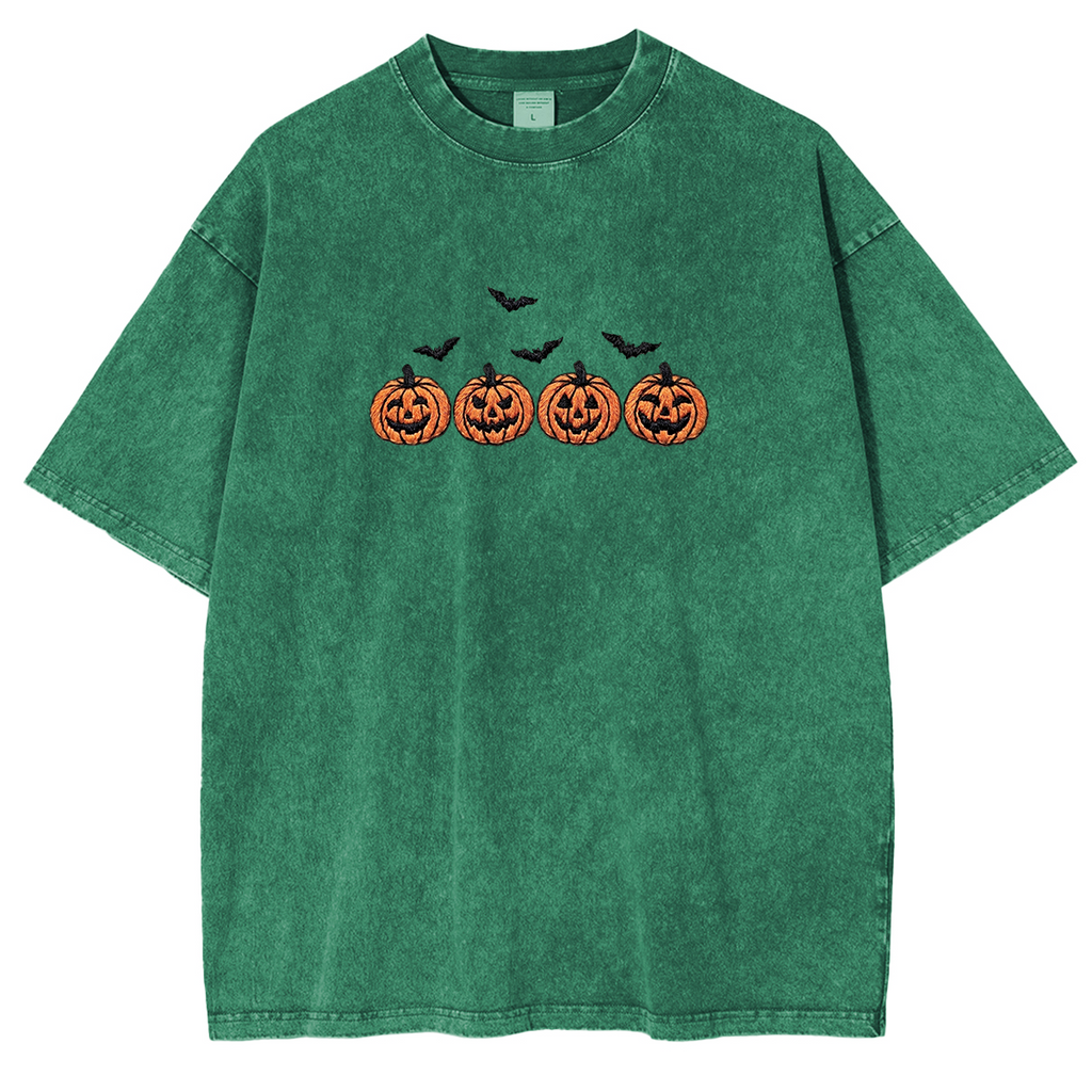 Pumpkins and bats embroidered spooky season Halloween Weashed Shrit