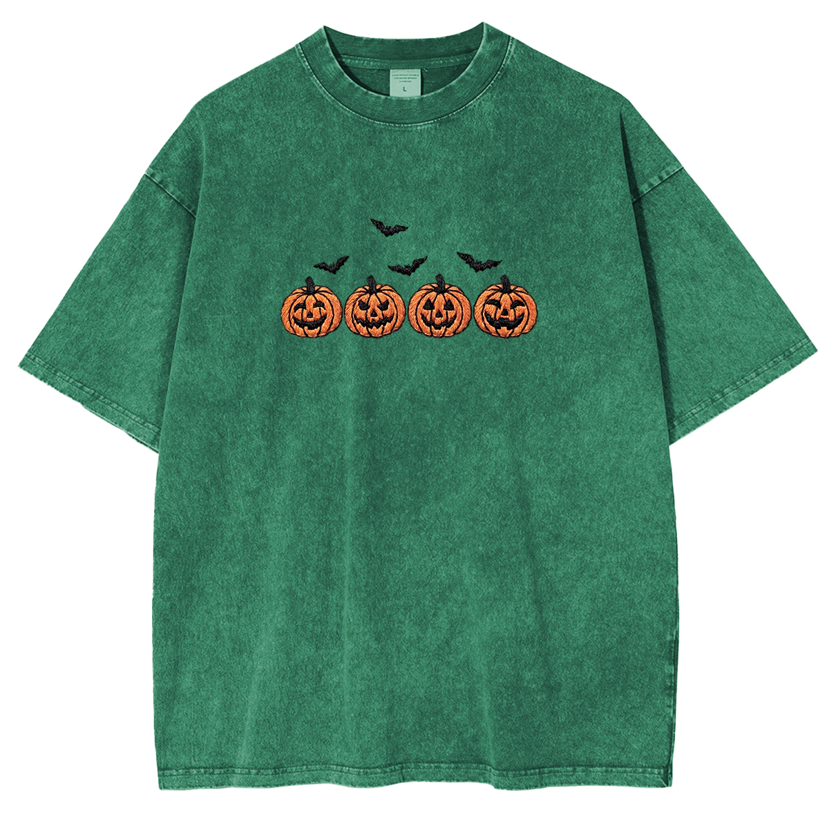 Pumpkins and bats embroidered spooky season Halloween Weashed Shrit