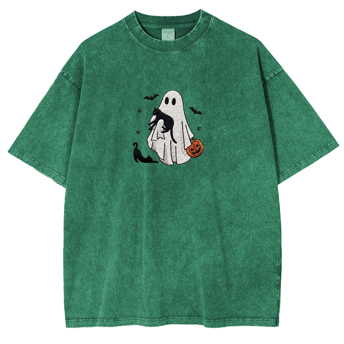 Ghost With Cats embroidered Halloween Weashed Shrit