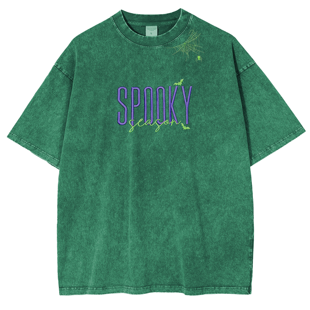 Embroidered Halloween Spiderweb Neckline Weashed Shrit