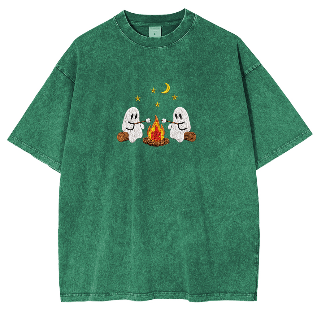 Camping Ghosts Embroidered Halloween Weashed Shrit
