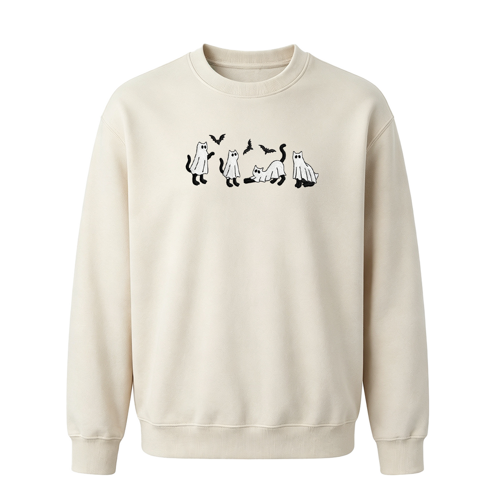 Embroidered Ghost Cats Halloween Hoodie
