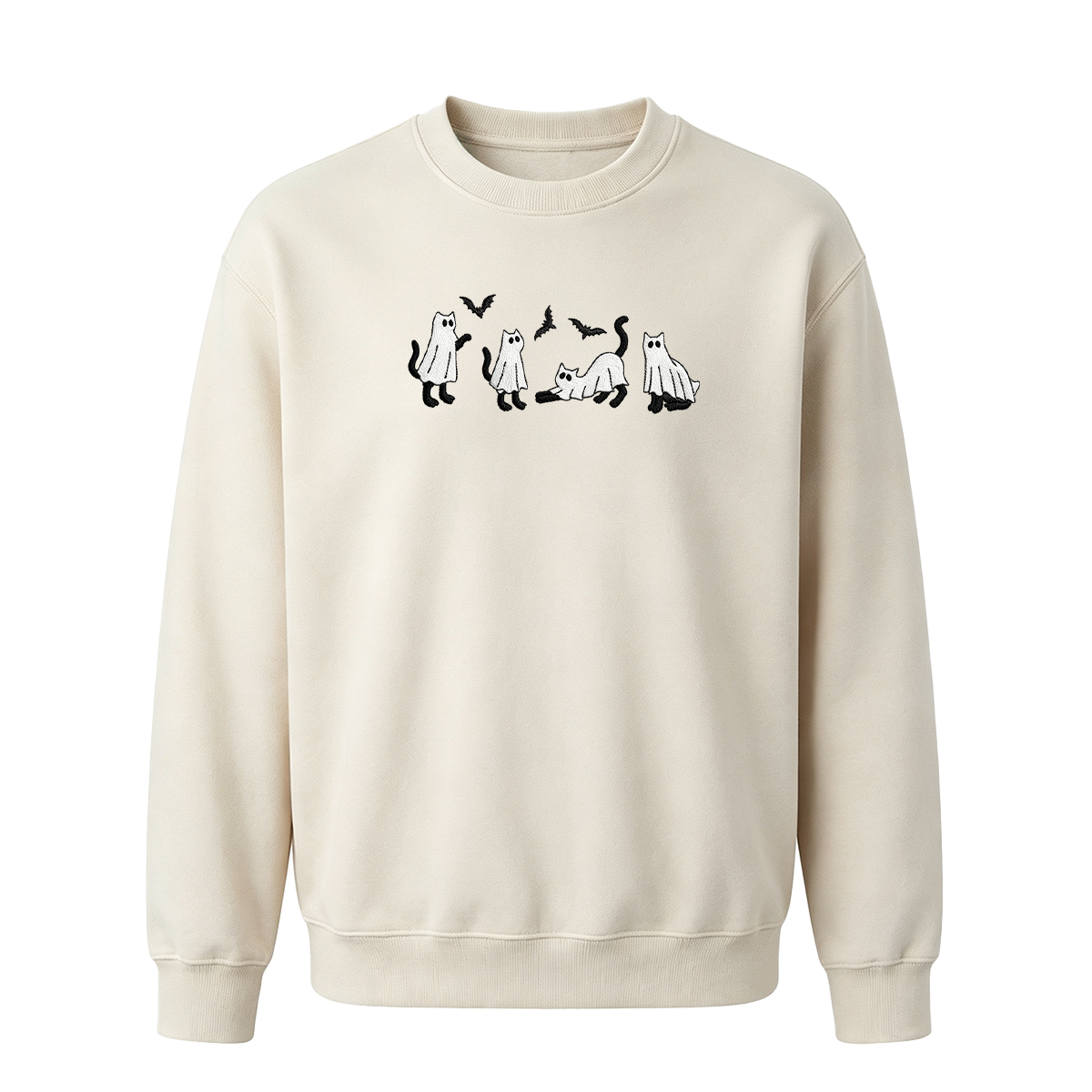 Embroidered Ghost Cats Halloween Hoodie