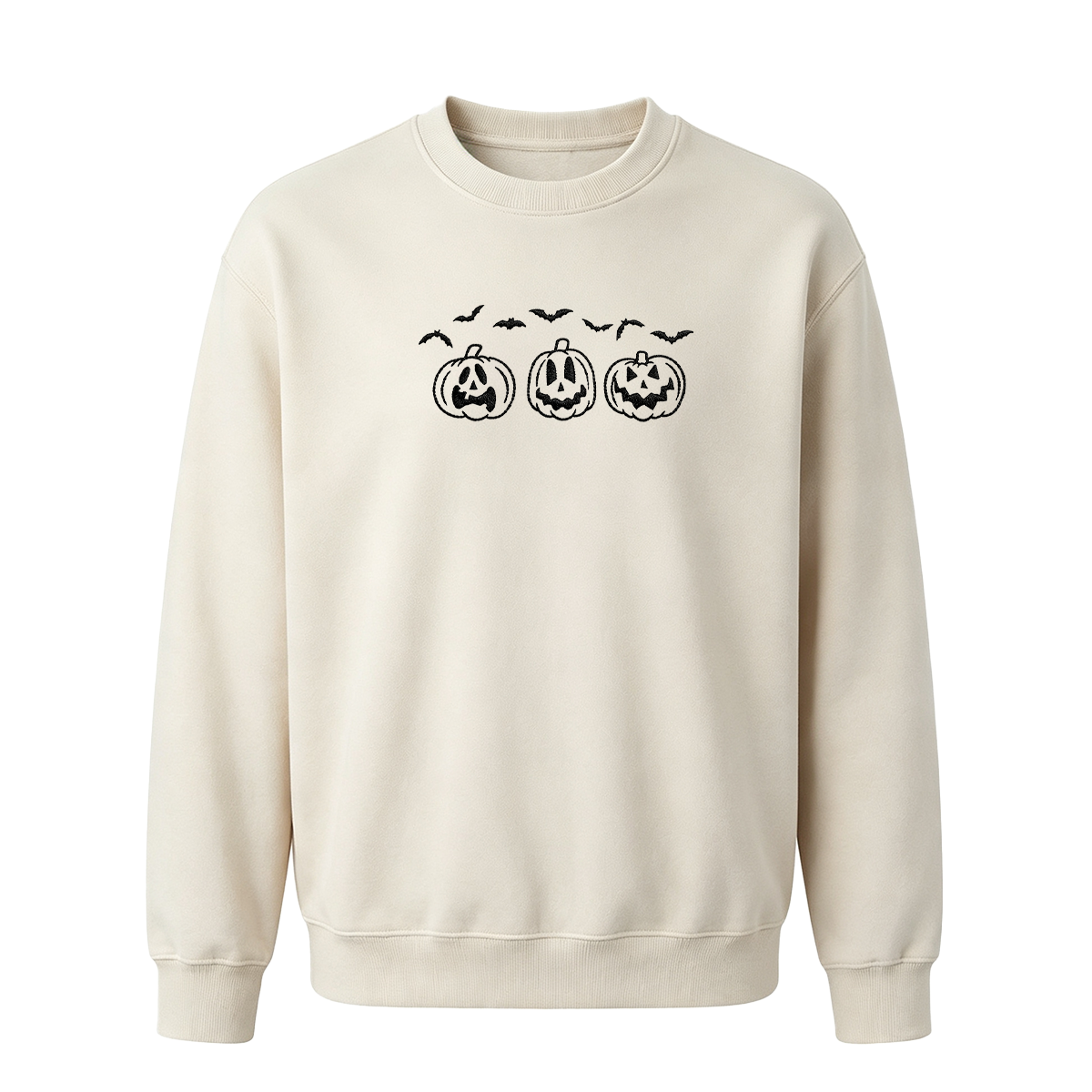 Embroidered Pumpkin Outline with Bats Halloween Sweatshirt