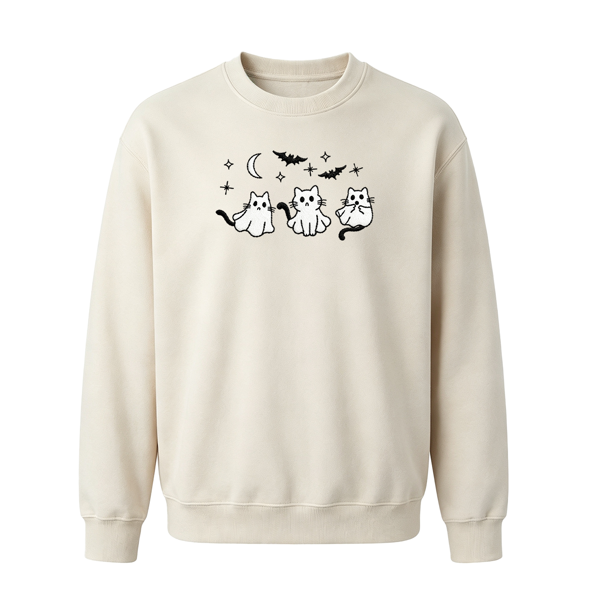 3 Ghost Cats Embroidered Spooky Season Halloween Sweatshirt