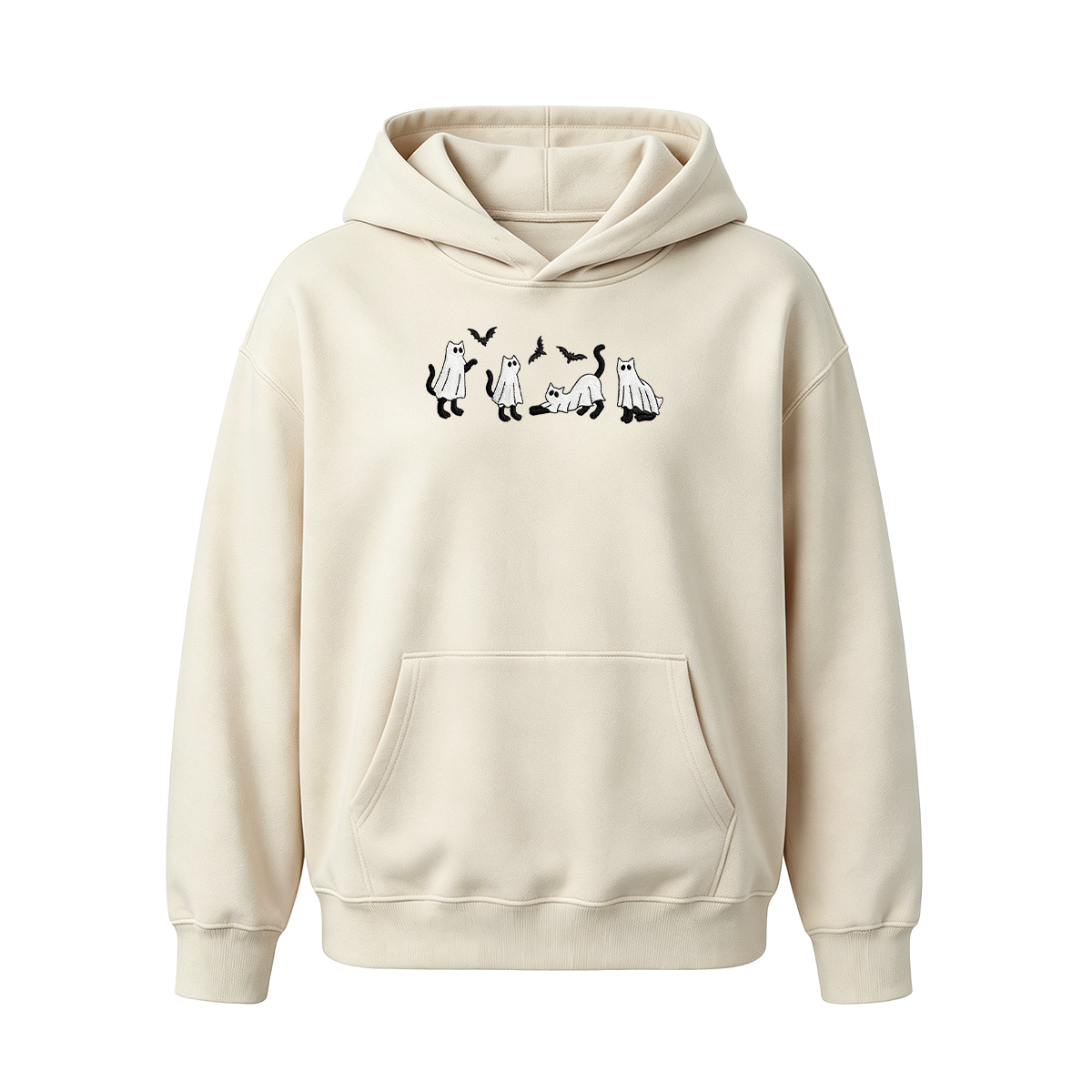 Embroidered Ghost Cats Halloween Hoodie