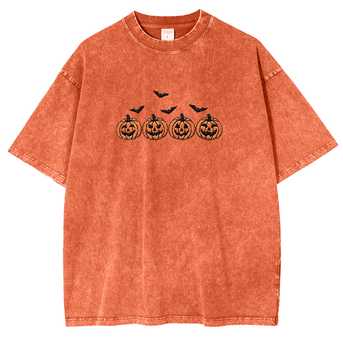 Pumpkins and bats embroidered spooky season Halloween Weashed Shrit
