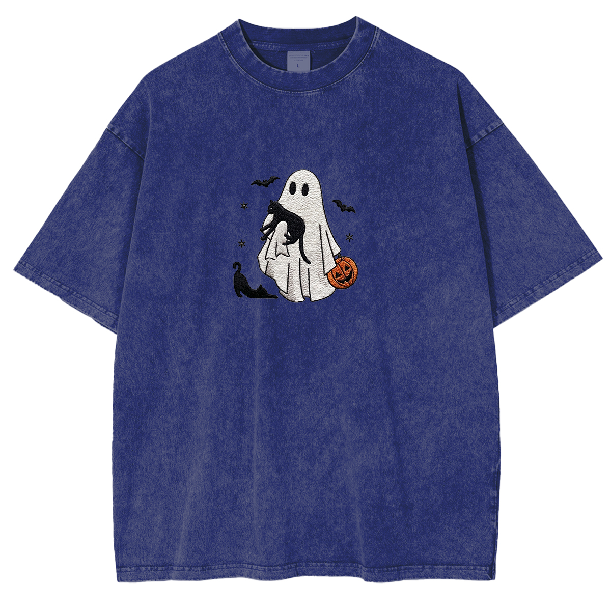 Ghost With Cats embroidered Halloween Weashed Shrit