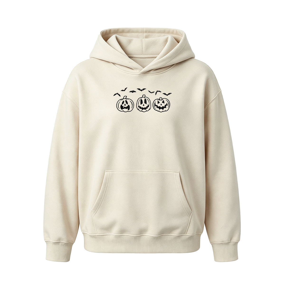 Embroidered Pumpkin Outline with Bats Halloween Hoodie