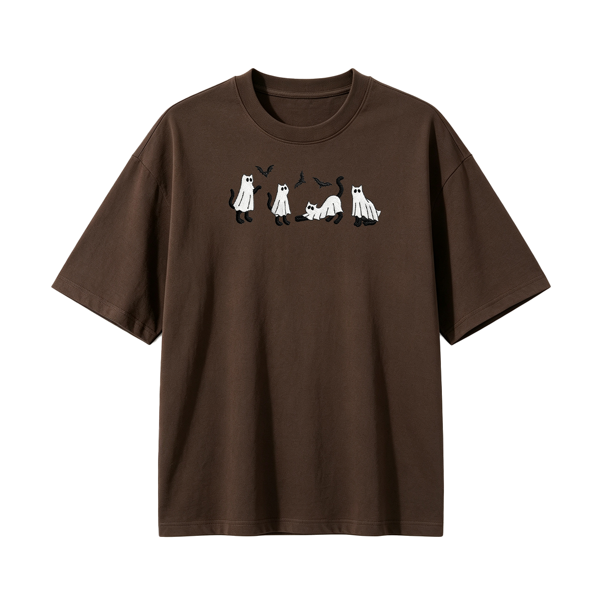 Embroidered Ghost Cats Halloween T-shirt