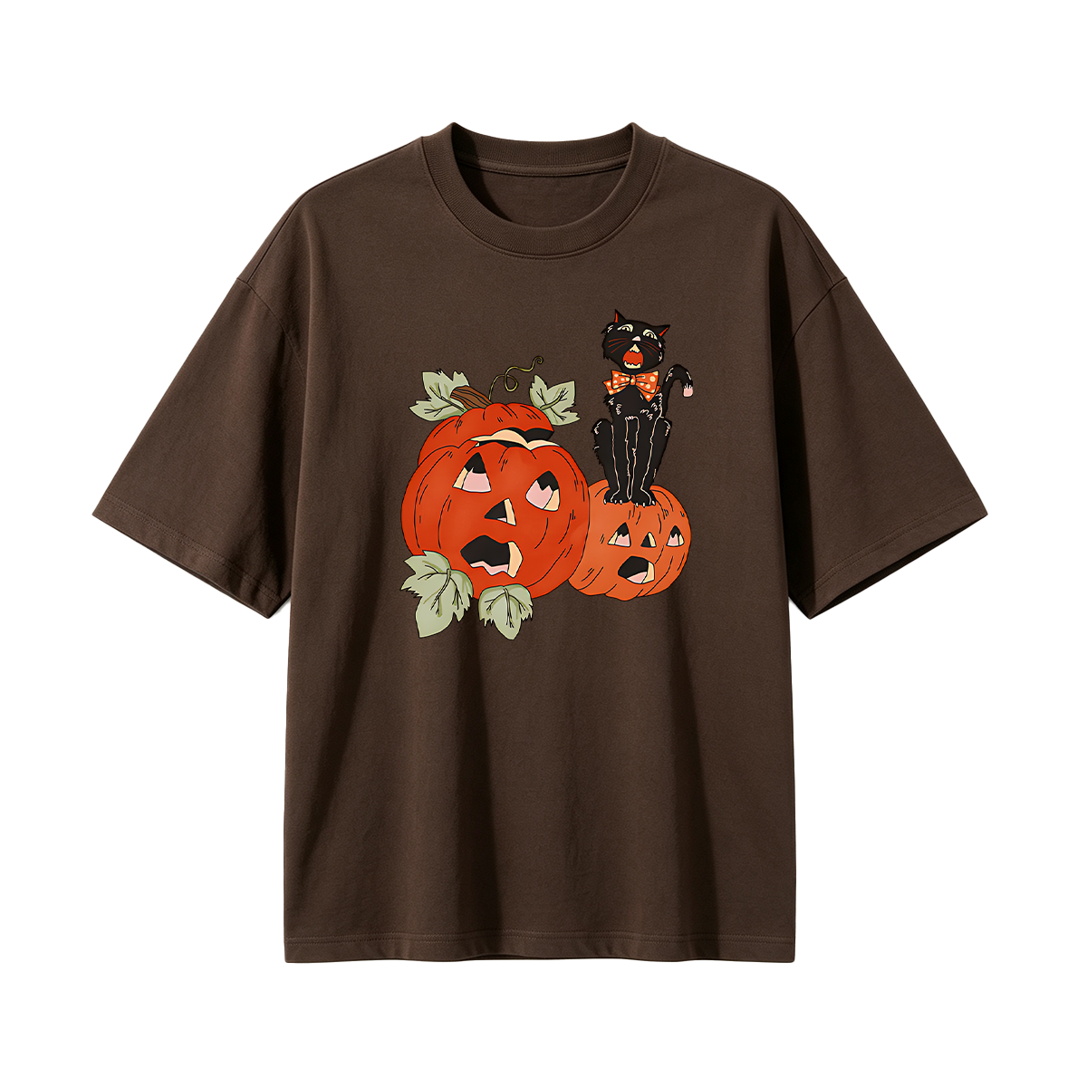 Halloween Screaming Black Cat And Pumpkins T-shirt
