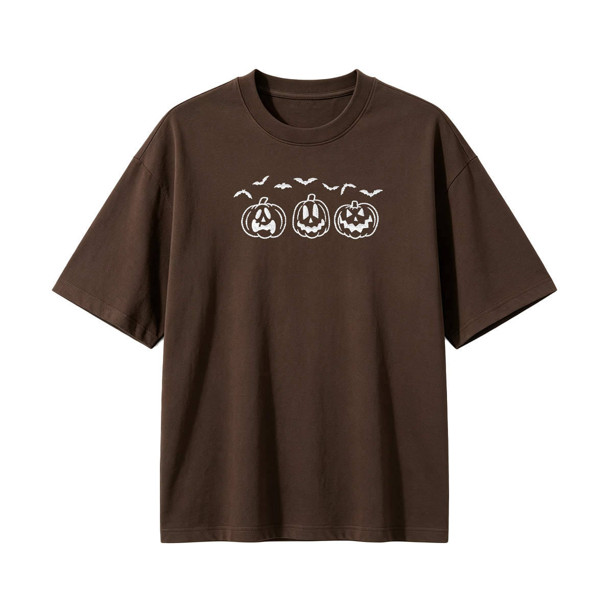 Embroidered Pumpkin Outline with Bats Halloween T-shirt