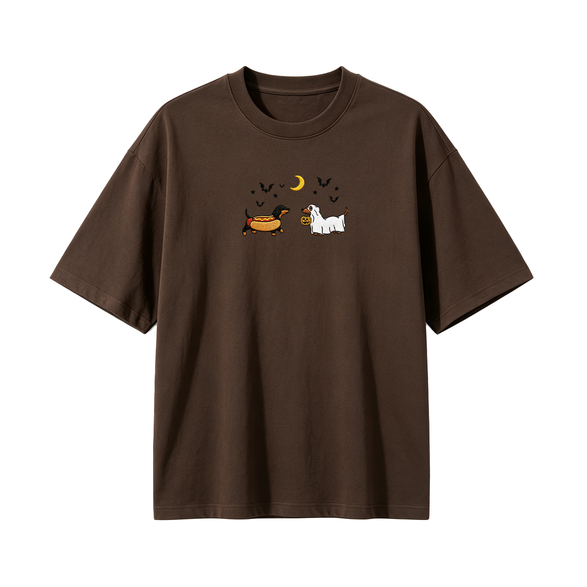 Embroidered Halloween Black and Brown & Brown Dachshunds Spooky Season  T-shirt