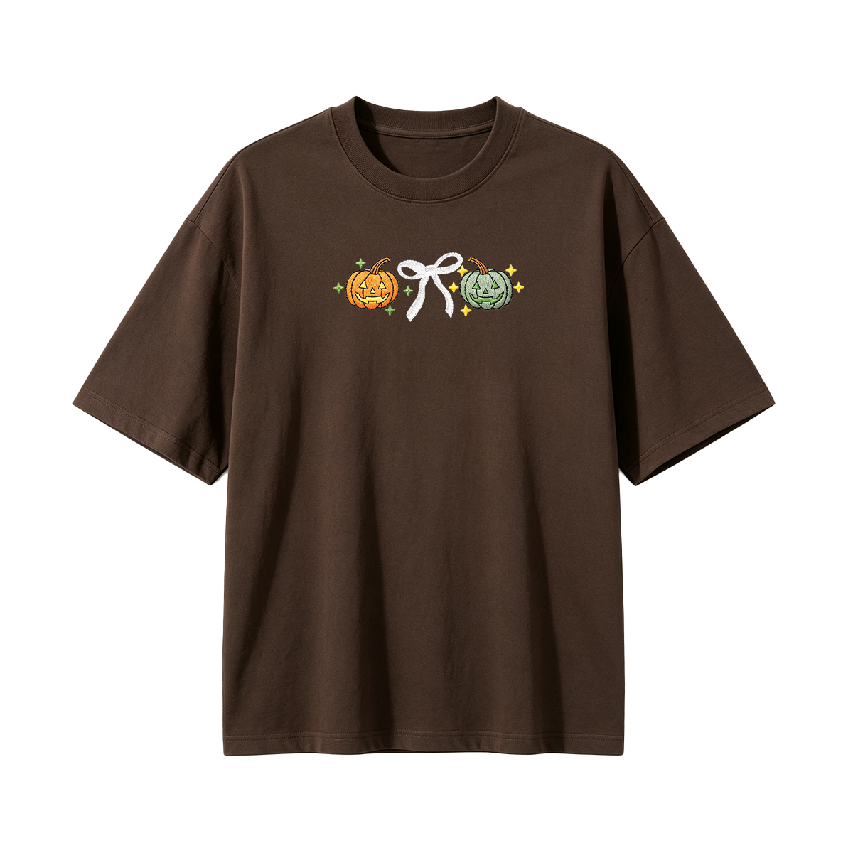 Embroidered Halloween Coquette Pumpkins T-shirt